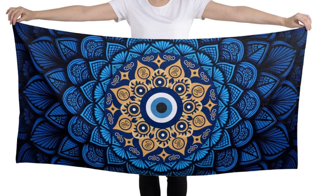 Toalha Praia Olho Grego Azul Estampada – Leve Secagem Rápida