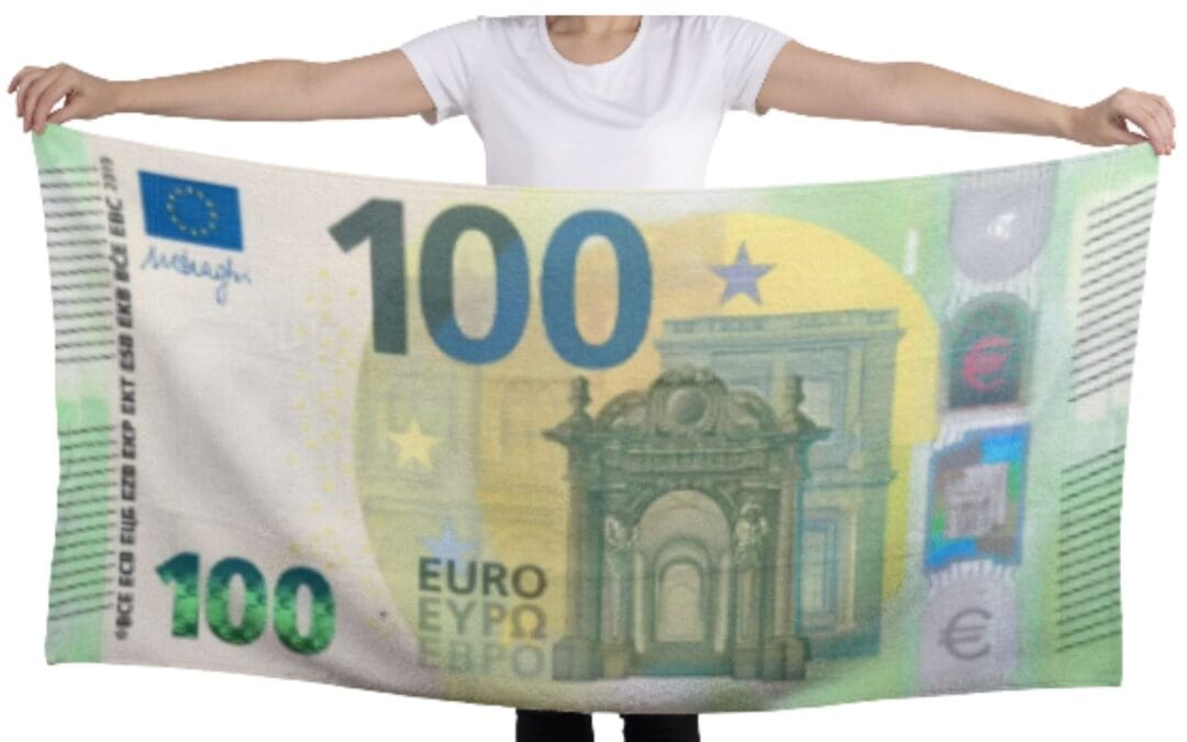 Toalha Praia Nota de Euro Estampada – Leve Secagem Rápida