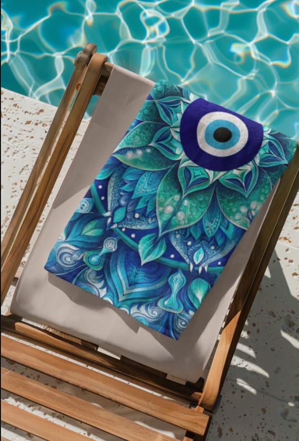 Toalha Praia Olho Grego Verde Estampada - Leve Secagem Rápida - Imagem 4