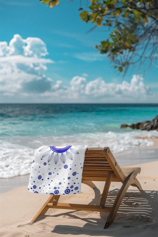 Toalha Praia Olho Grego Branca Estampada - Leve Secagem Rápida - Imagem 6