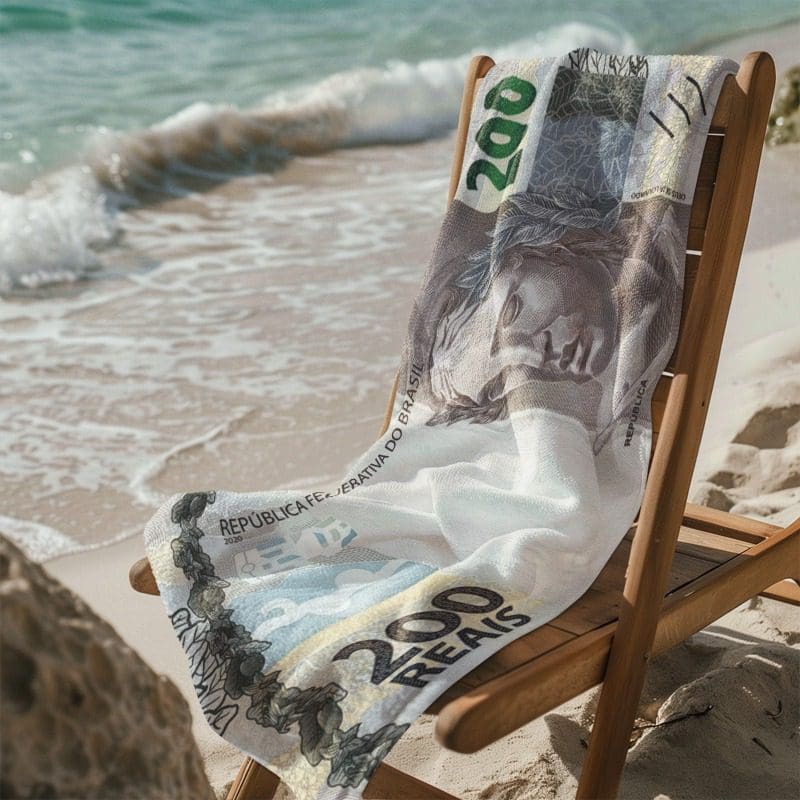 Toalha Praia Nota de 200 Estampada - Leve Secagem Rápida - Imagem 4