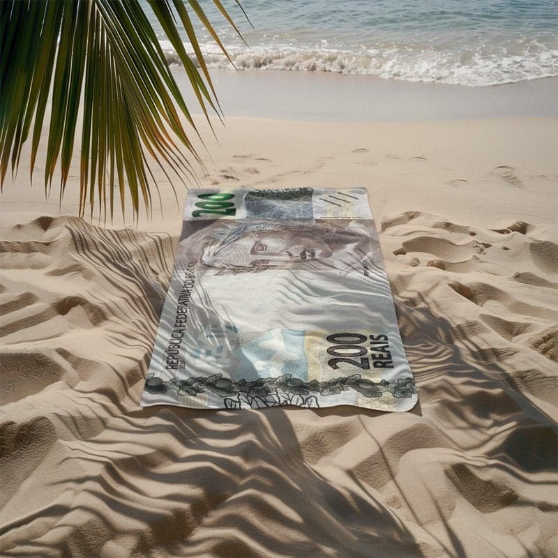 Toalha Praia Nota de 200 Estampada - Leve Secagem Rápida - Imagem 3