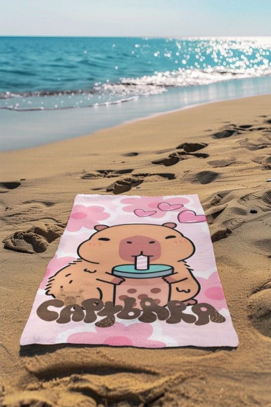 Toalha Praia Capybara Infantil Estampada - Leve Secagem Rápida - Imagem 2