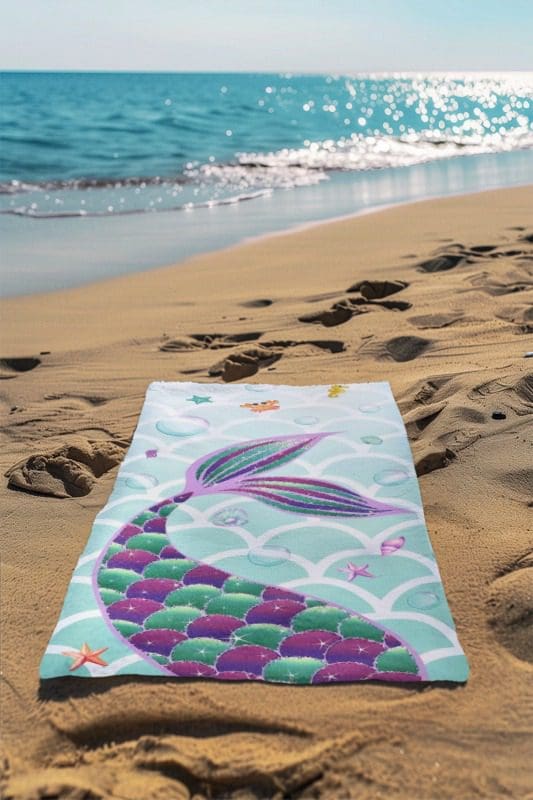 Toalha Praia Sereia Infantil Estampada - Leve Secagem Rápida - Imagem 4