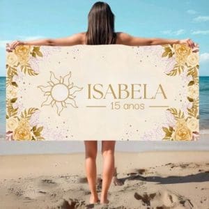 Kit 10 Toalhas De praia TEMA 15 ANOS 70x140cm Aniversário 210gr Leve, Secagem Rápida