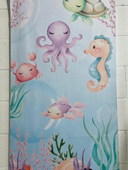 Kit 10 Toalhas Praia Fundo do Mar Aquarela 70x140cm Aniversário 210gr Leve, Secagem Rápida